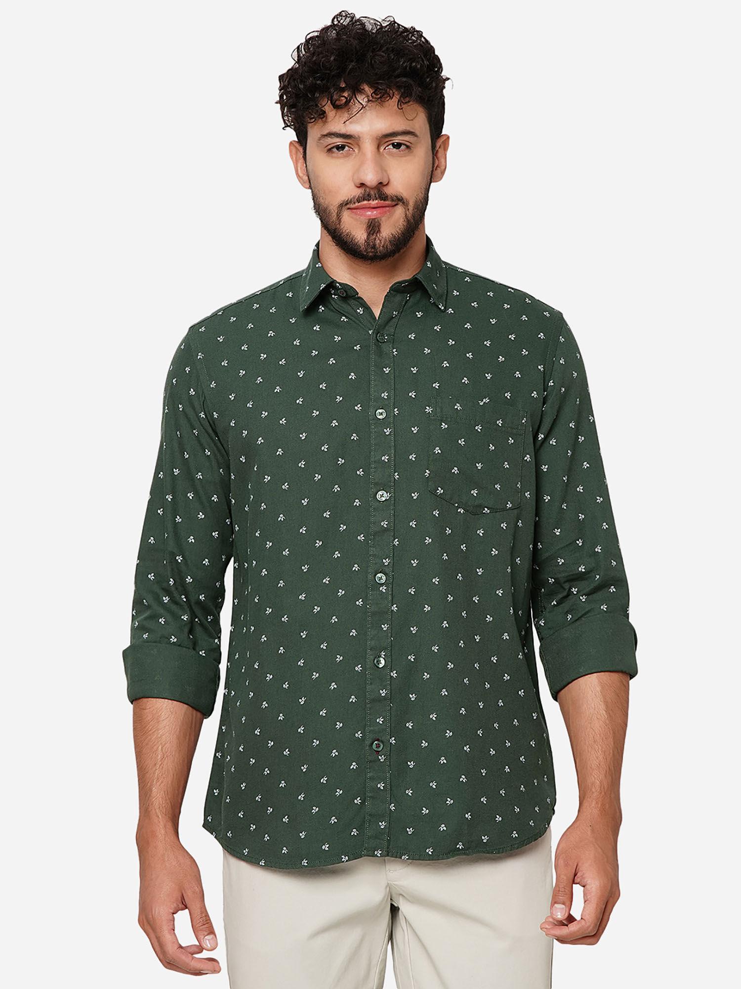 men green cotton regular printed casual shirt