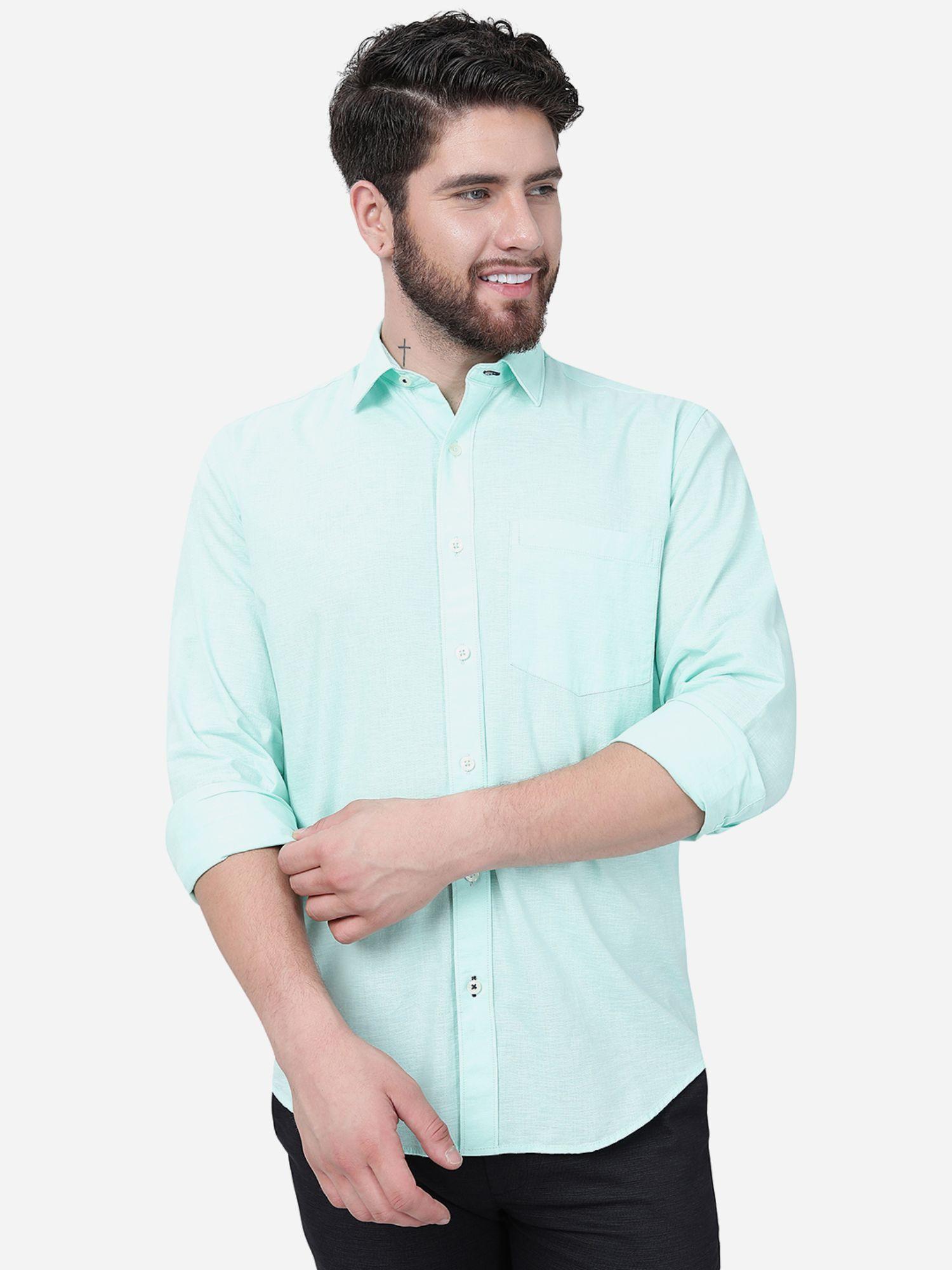 men green cotton smart fit solid casual shirt