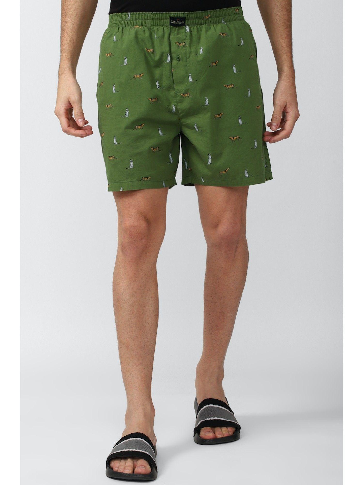 men green print regular fit casual shorts