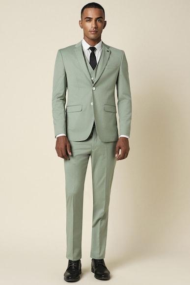 men green slim fit solid party three piece suit