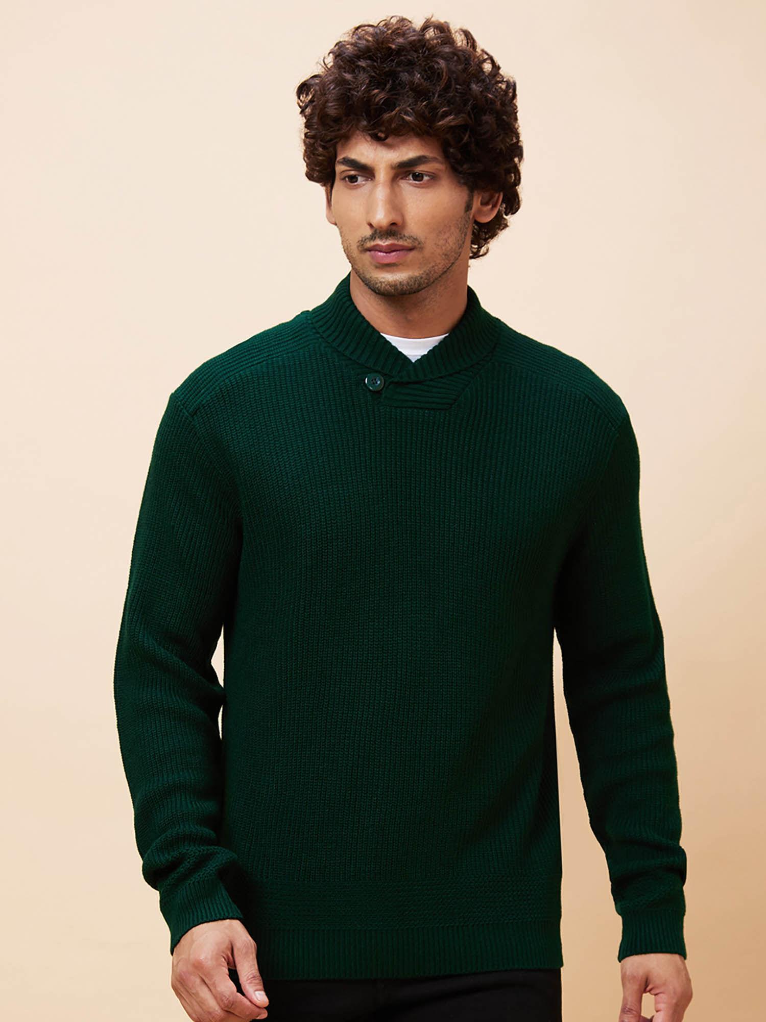 men green solid casual pullover sweater