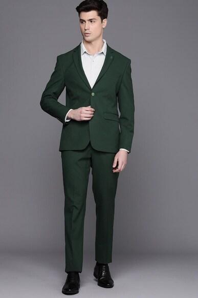 men green solid slim fit formal two piece suit