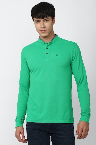 men green solid stylized neck round neck t-shirts