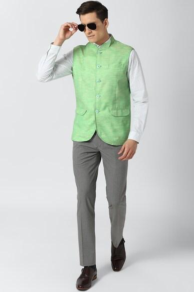 men green textured nehru jacket