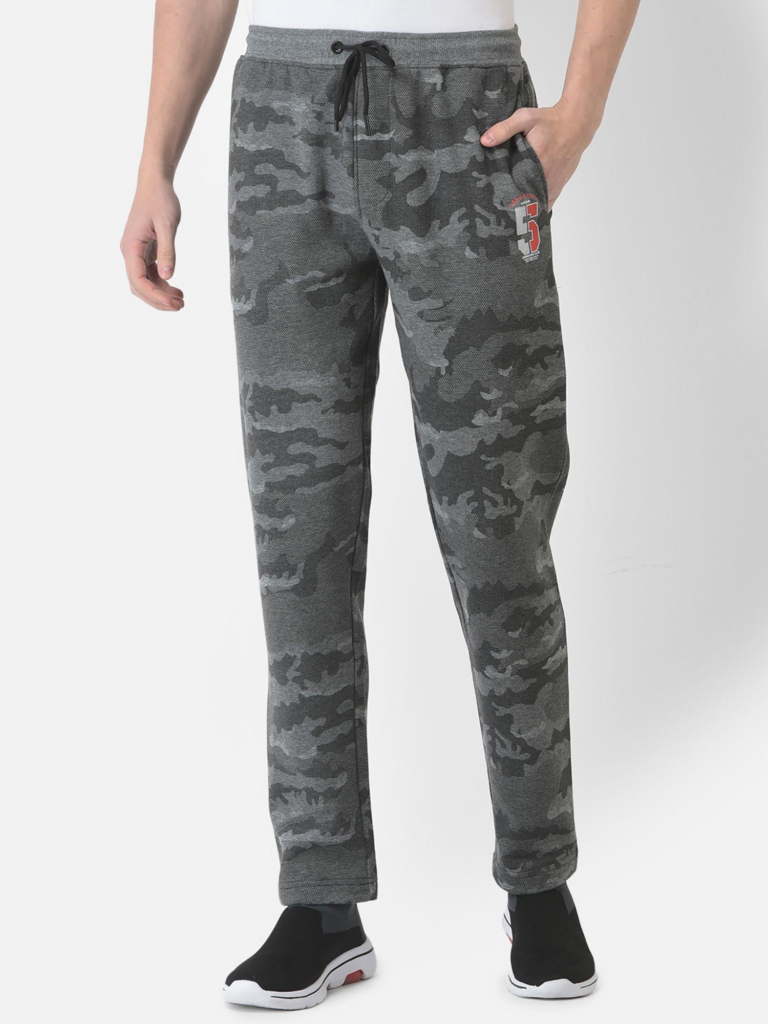 men grey camouflage print track pants