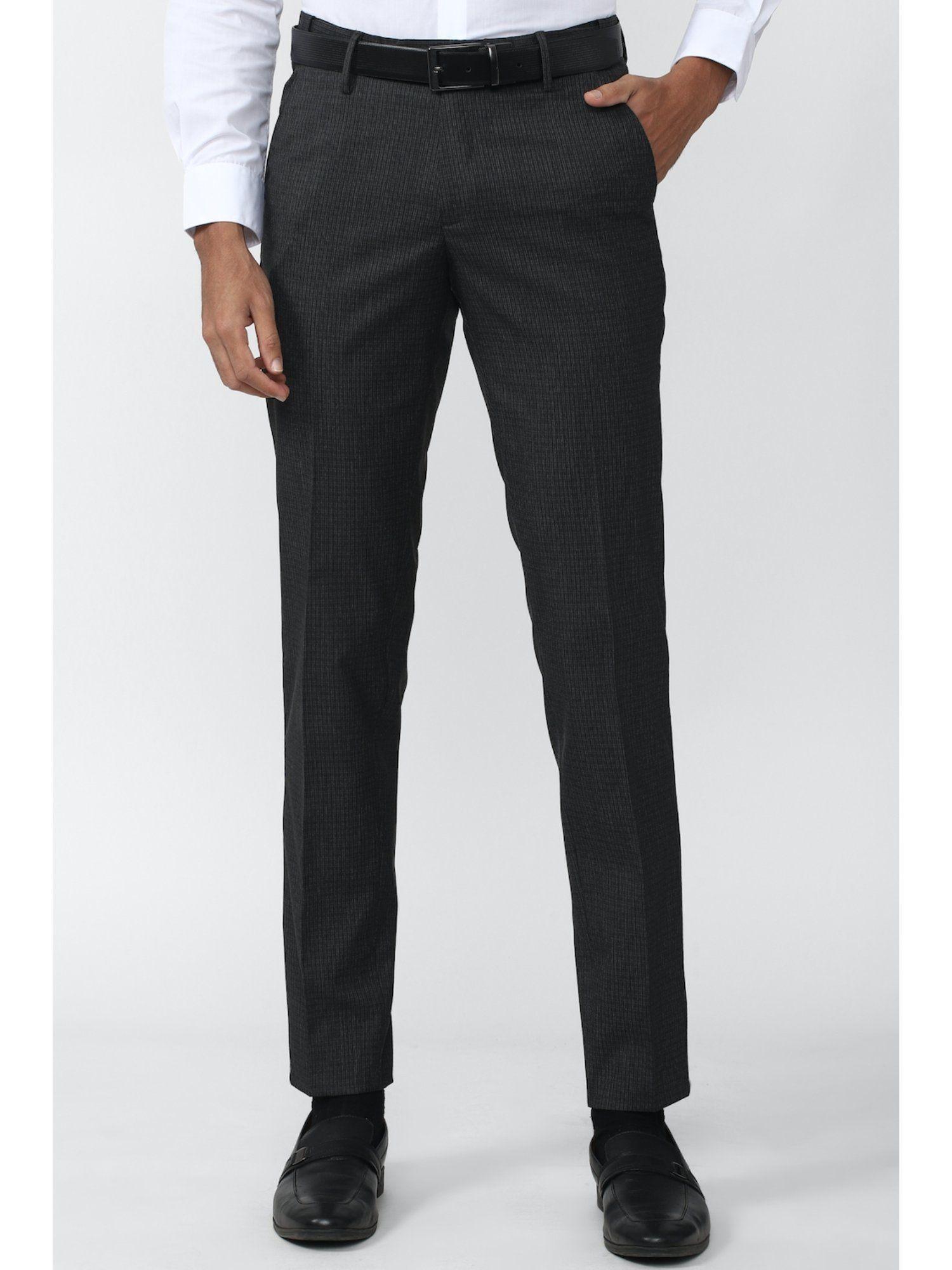 men grey check slim fit formal trousers