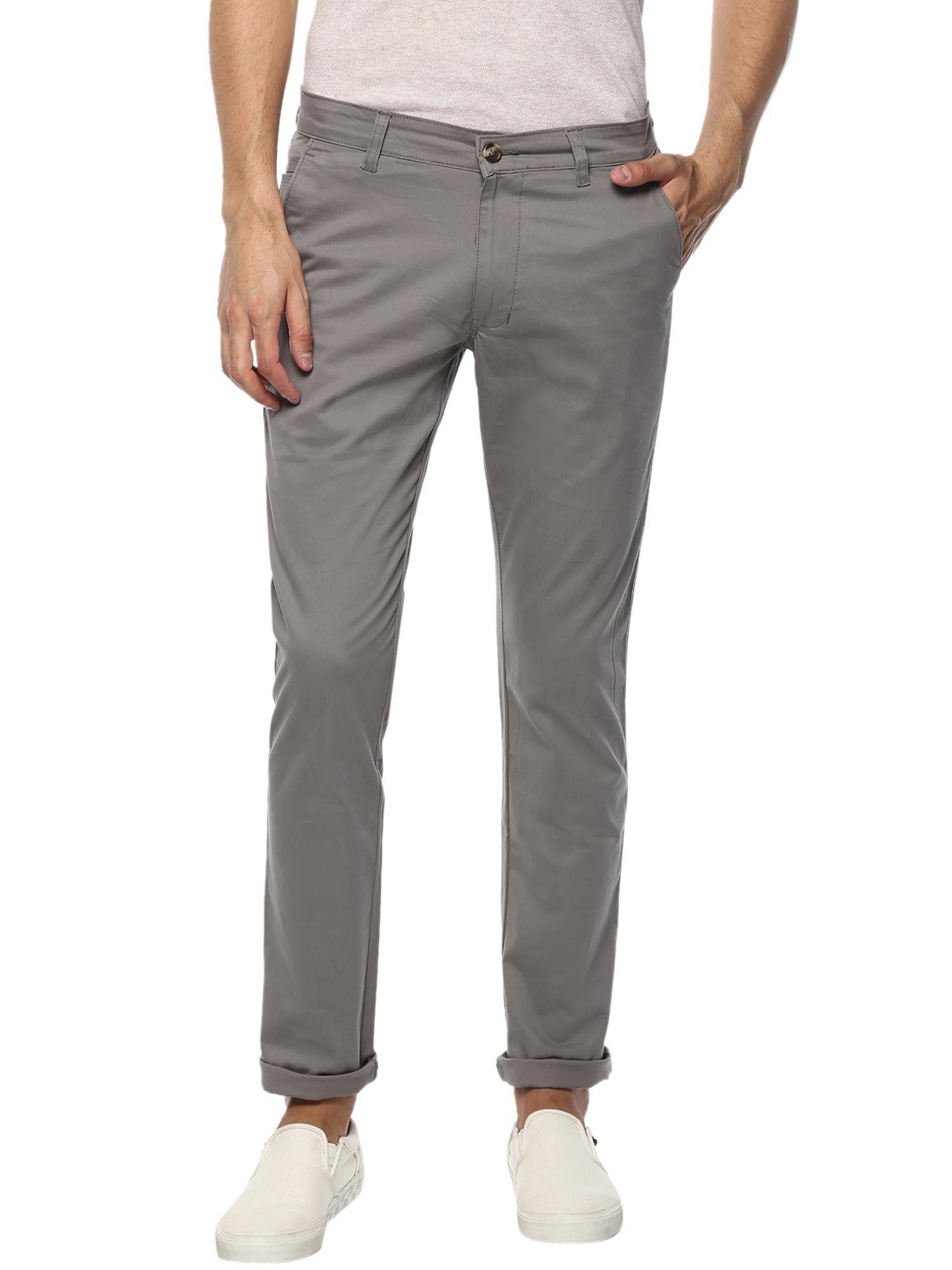 men grey cotton slim fit casual chinos trousers stretch