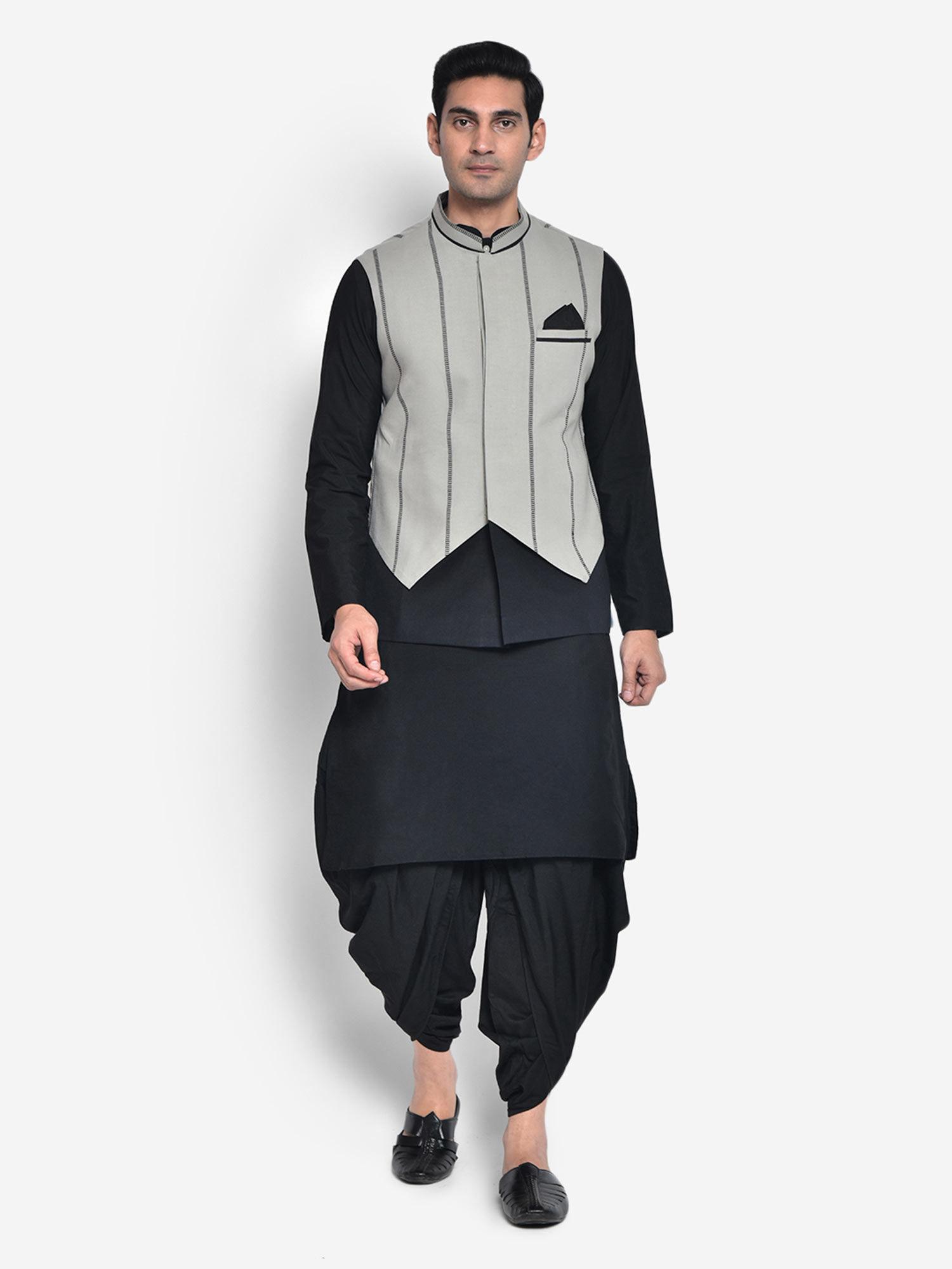 men-grey-kurta-jacket-(set-of-3)