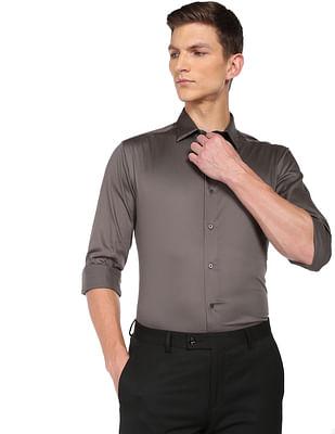 men grey manhattan slim fit solid formal shirt