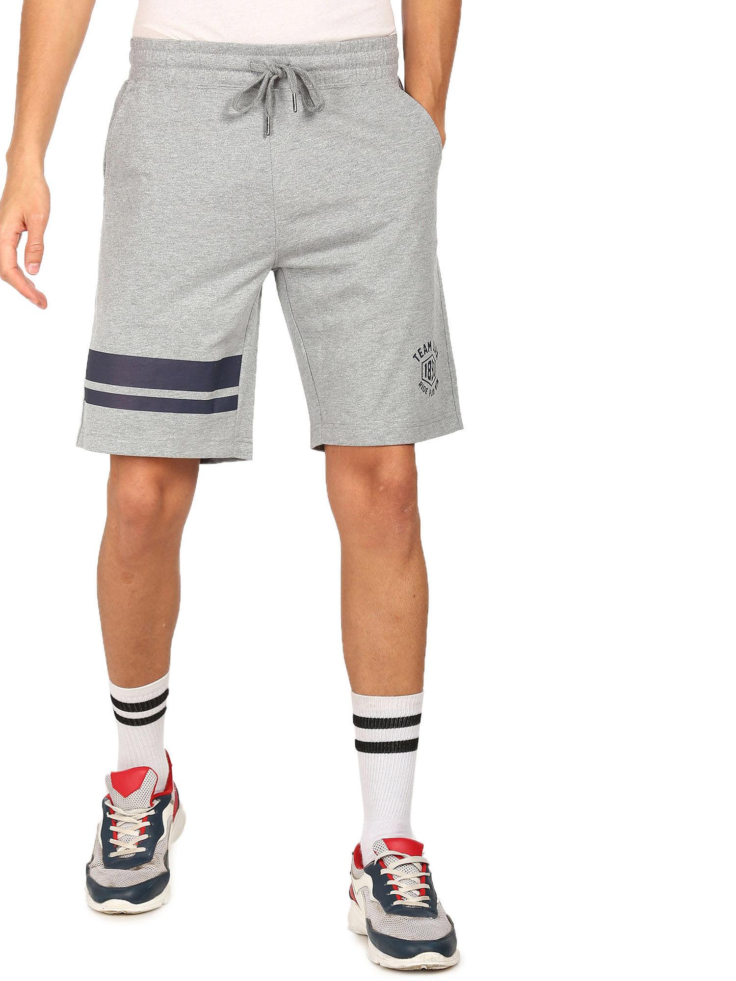 men grey melange iyap comfort fit solid cotton polyester shorts