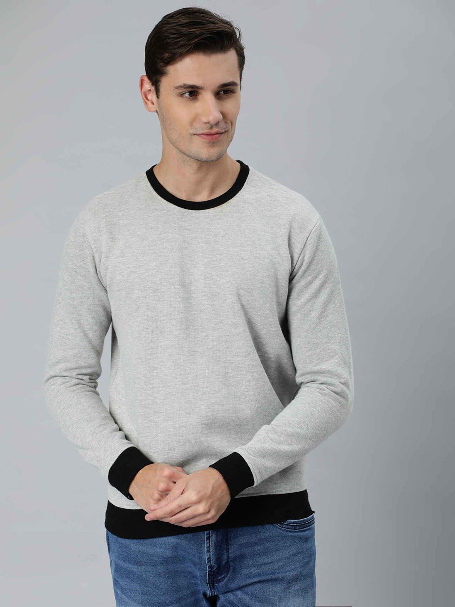 men grey melange long sleeves solid sweatshirts