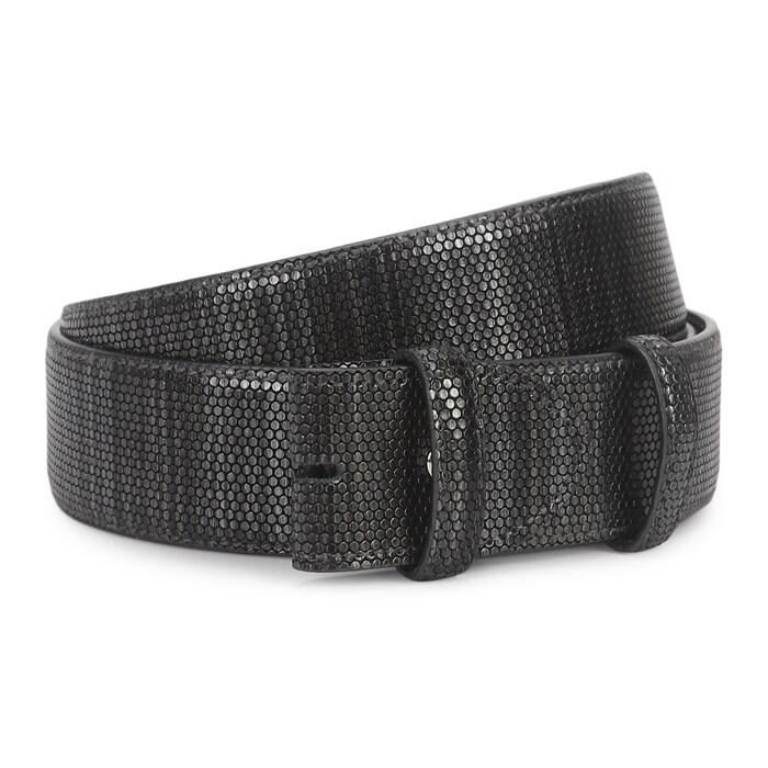 men grey metallic lizard print belt strap