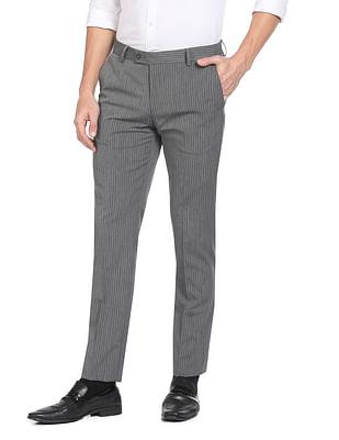 men grey oxford weave vertical stripe formal trousers