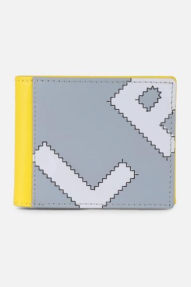 men grey print leather wallet