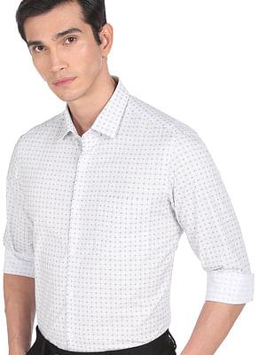 men grey printed manhattan slim fit casual shirt