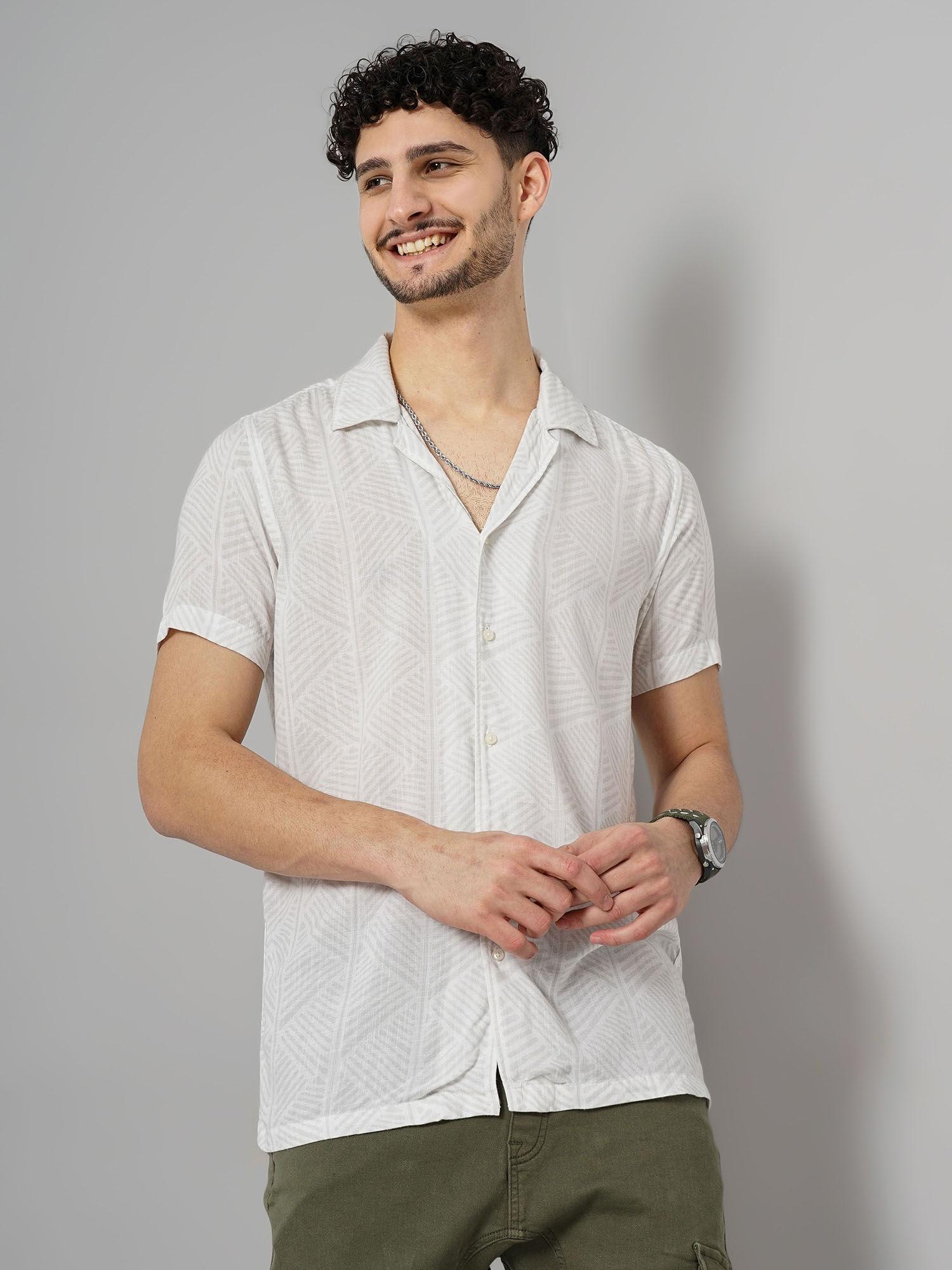 men grey printed regular fit viscose soft touch casual shirt