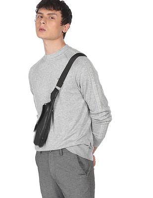 men grey raglan sleeve jacquard logo sweater