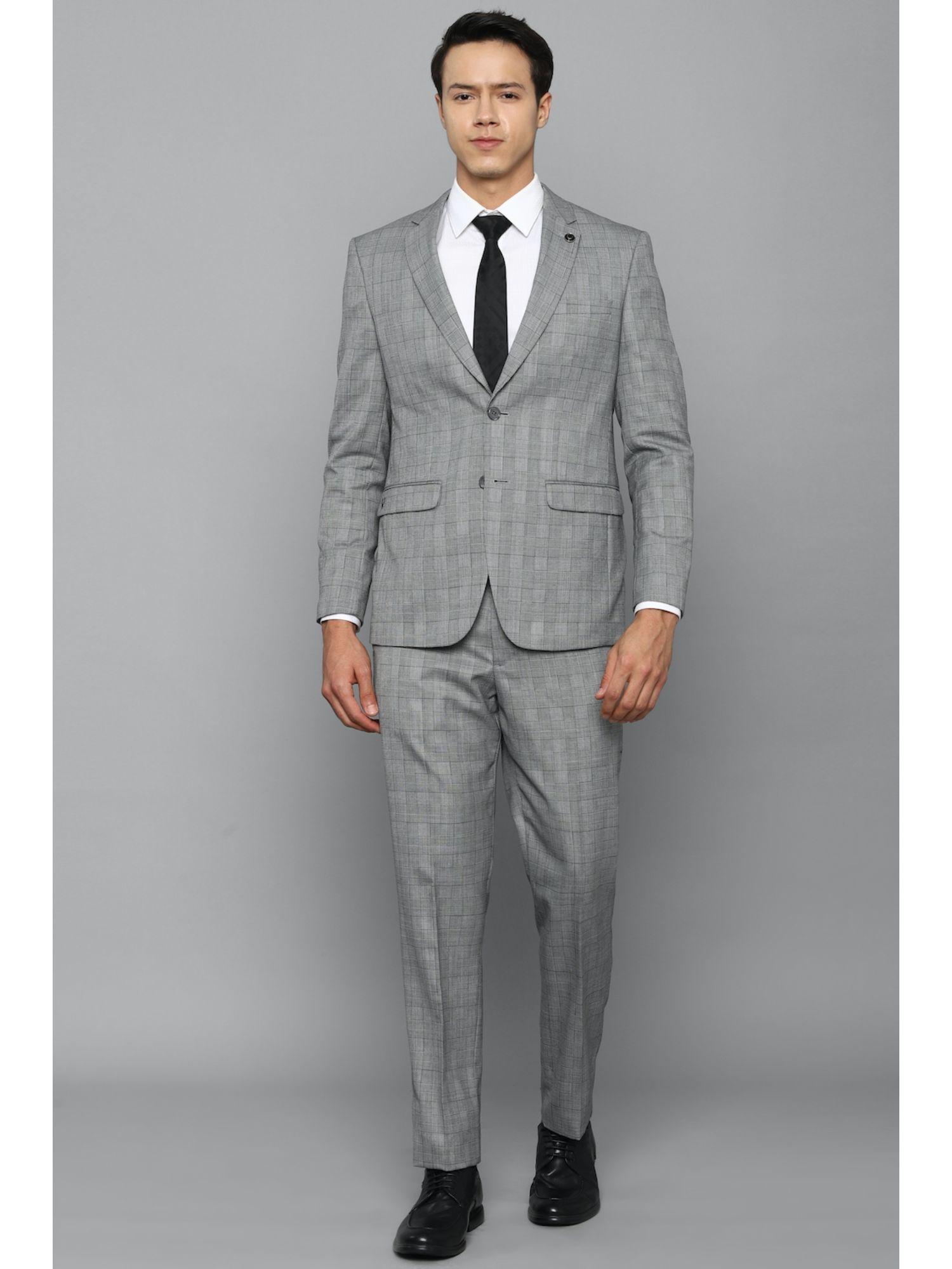 men grey slim fit check formal two piece suit (set of 2)