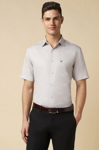 men grey slim fit print half sleeves formal shirts