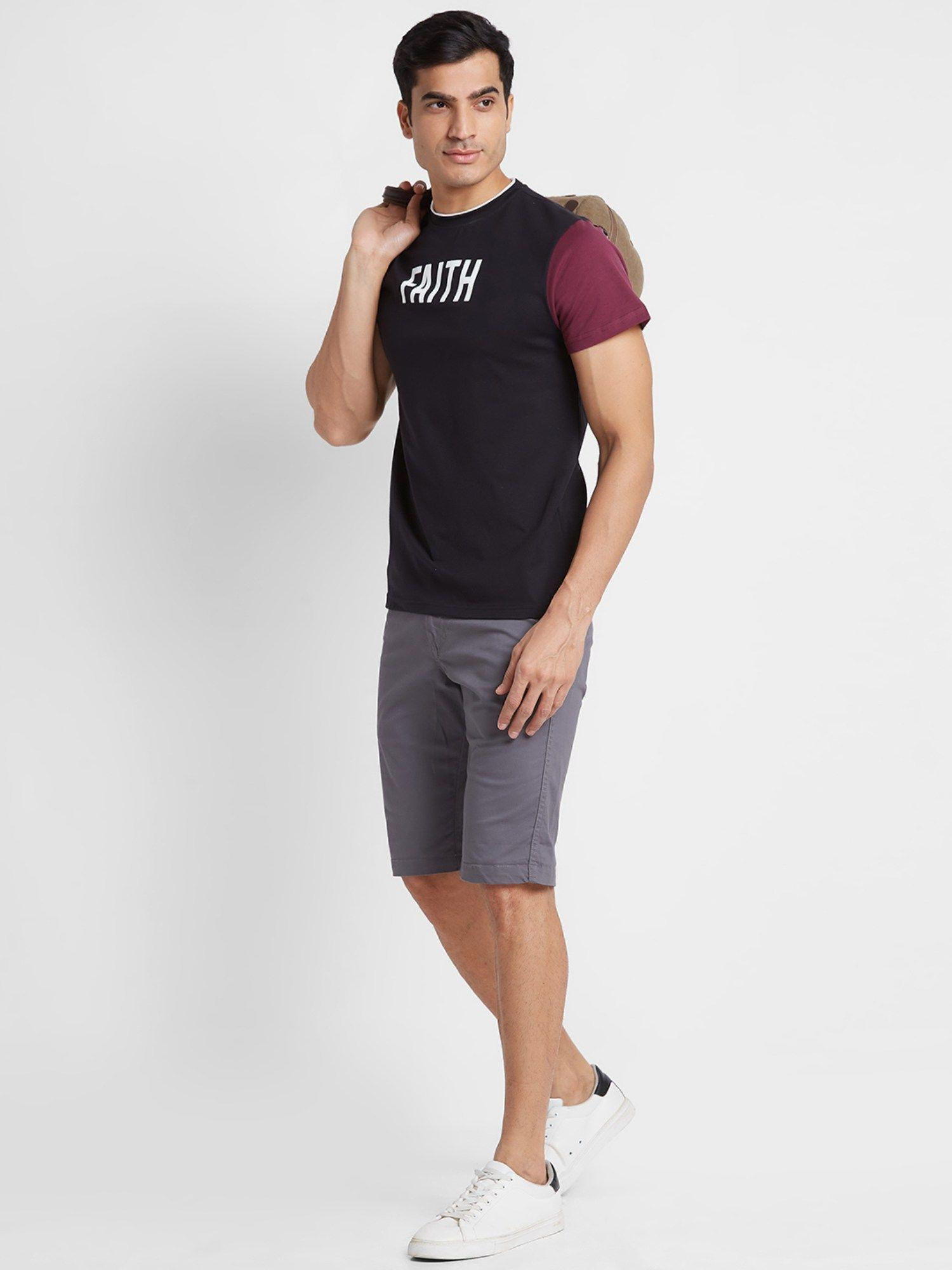 men grey solid casual slim fit chino shorts