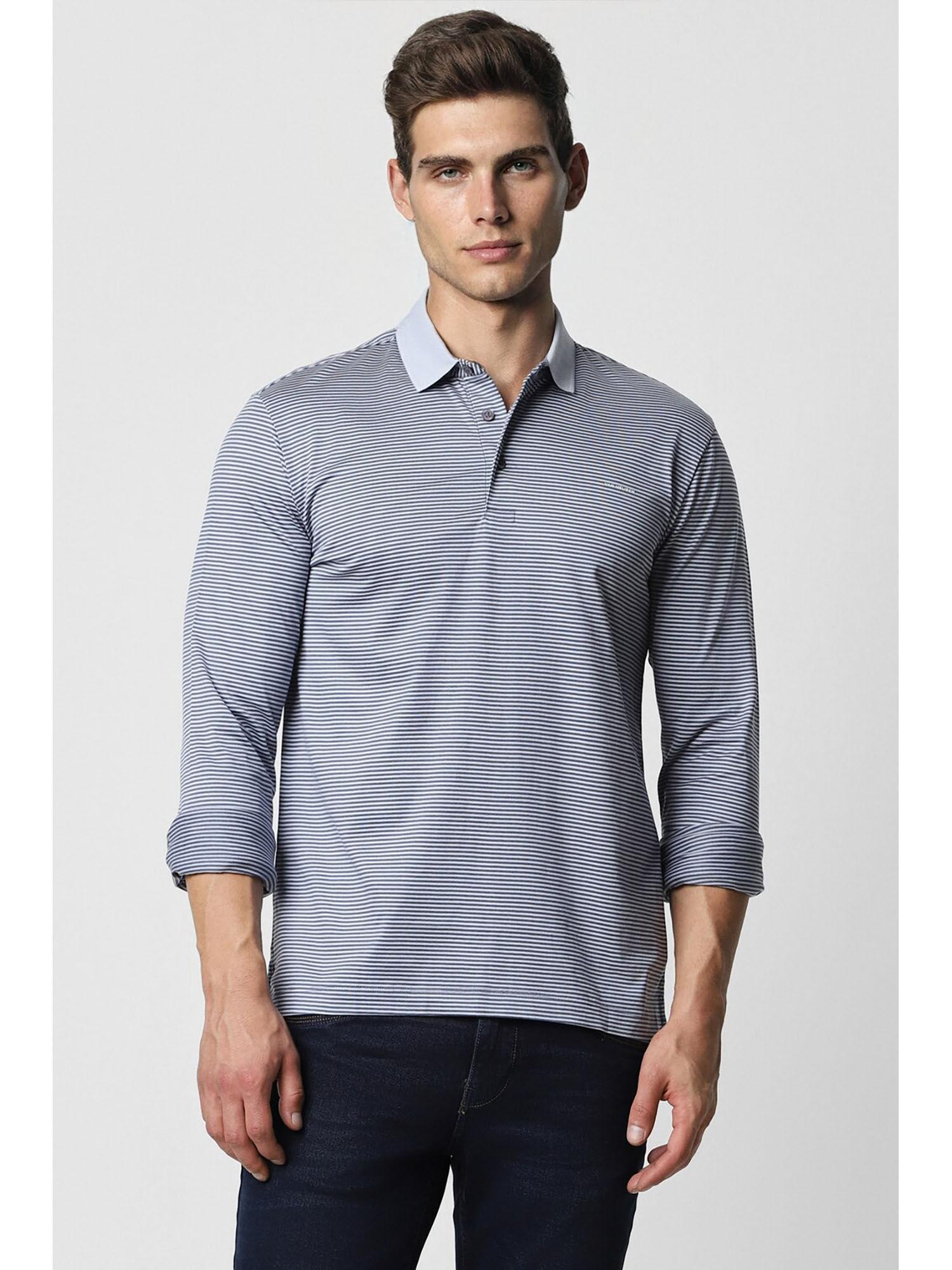 men grey stripe polo neck t-shirt