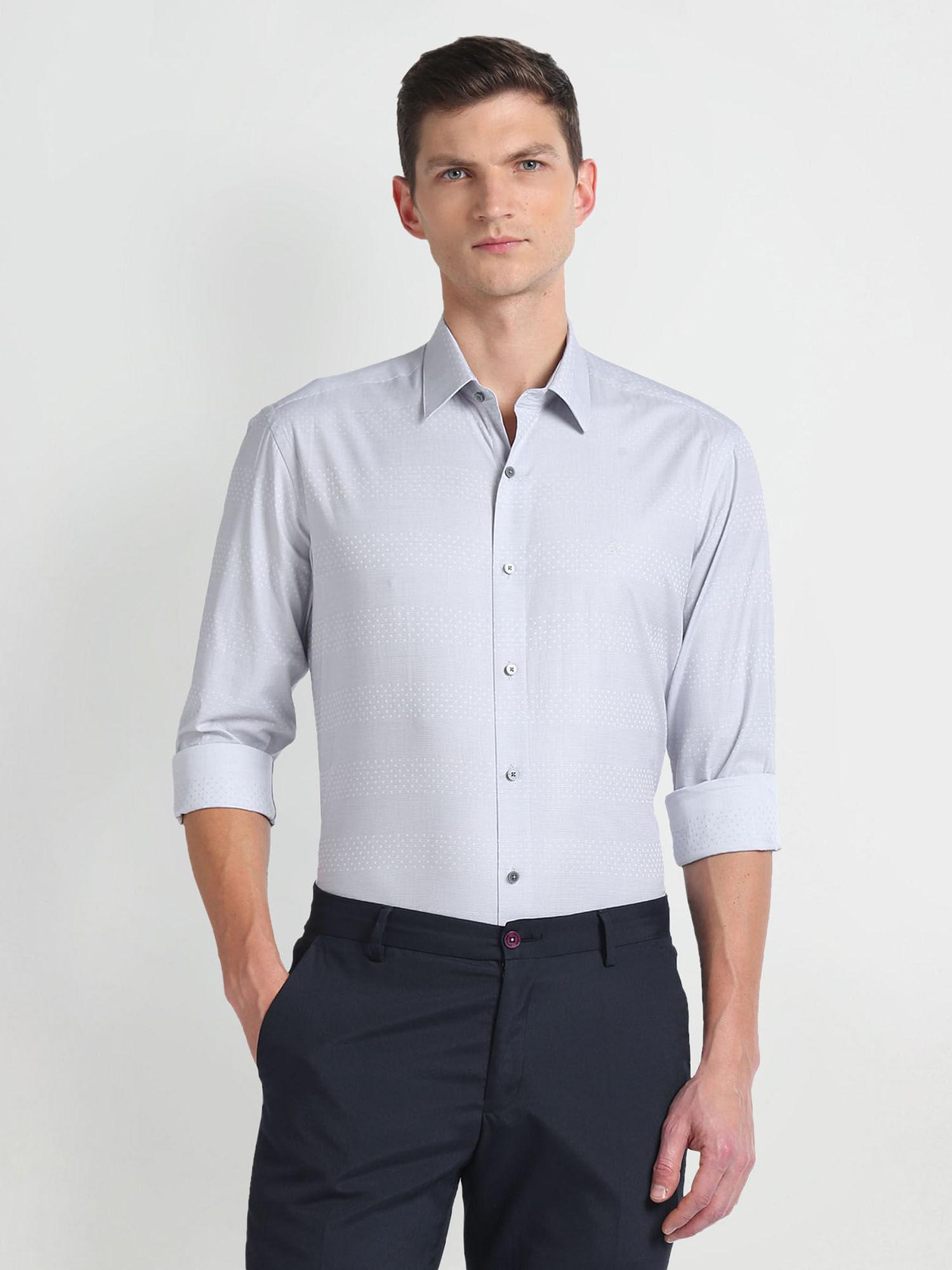 men grey stripe twill formal shirt