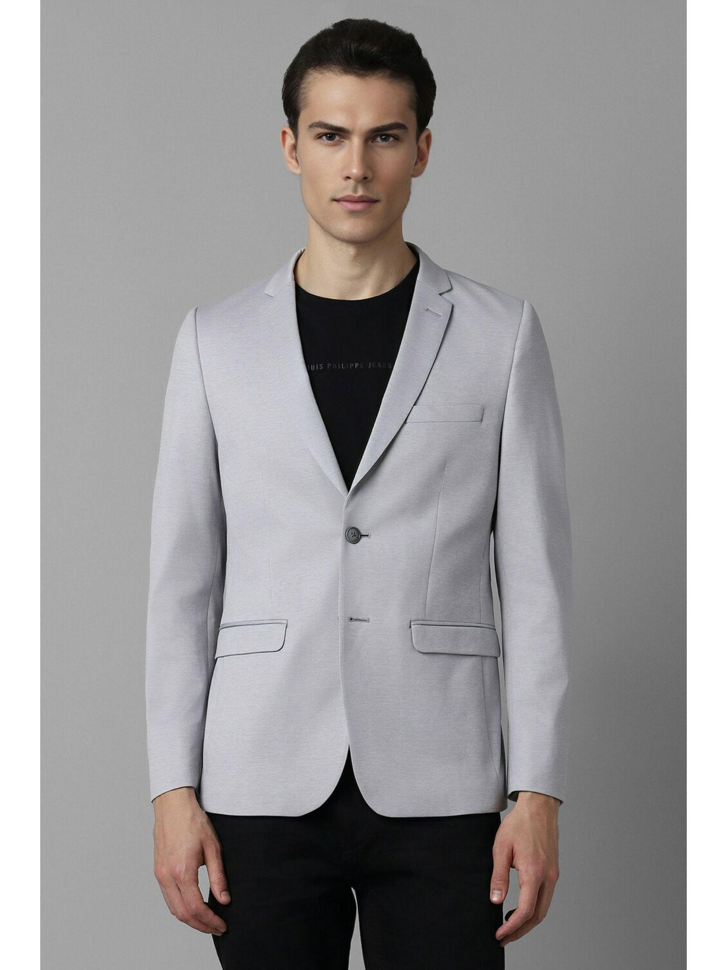men grey super slim fit textured casual blazer