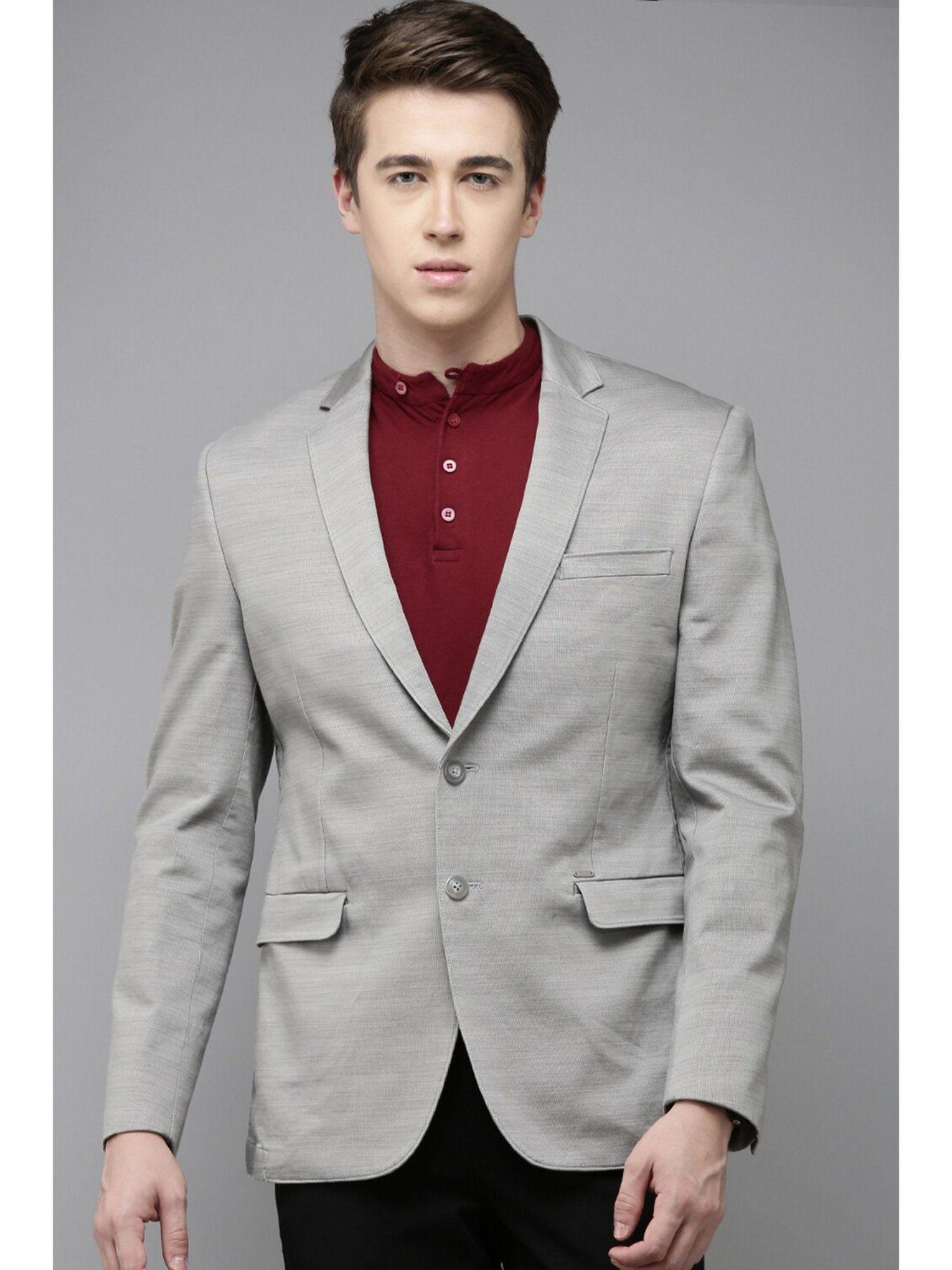 men grey textured slim fit casual blazer