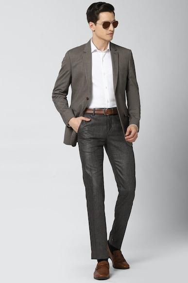 men grey textured slim fit formal blazer