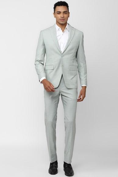 men grey textured slim fit formal two piece suit