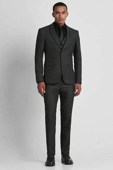 men grey textured slim fit party three piece suit