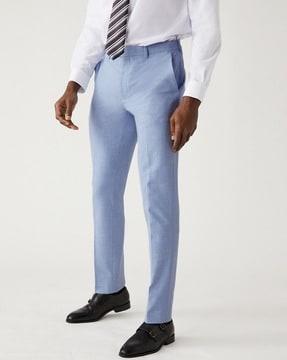 men heathered slim fit flat-front trousers