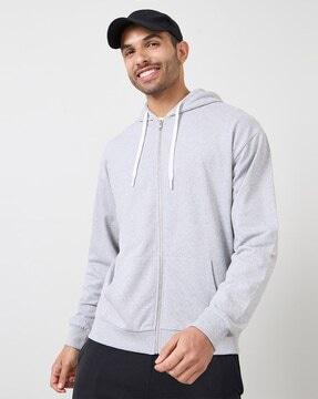 men heathered zip-front relaxed fit hoodie