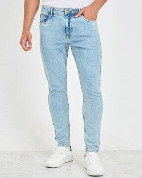 men heavily washed skinny fit jeans