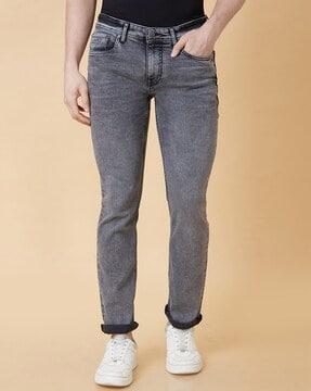 men heavy-wash slim fit low-rise jeans