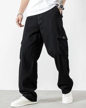 men high-rise baggy fit cargo jeans