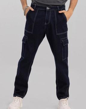 men high-rise baggy fit cargo jeans