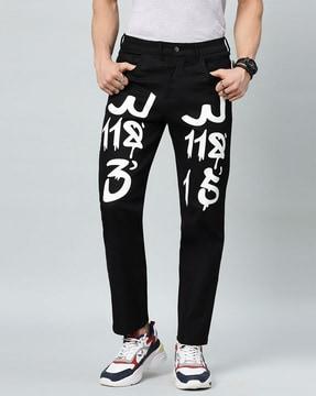 men high-rise typographic print non-stretch jeans