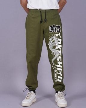 men japanese dragon print adjustable cargo pants