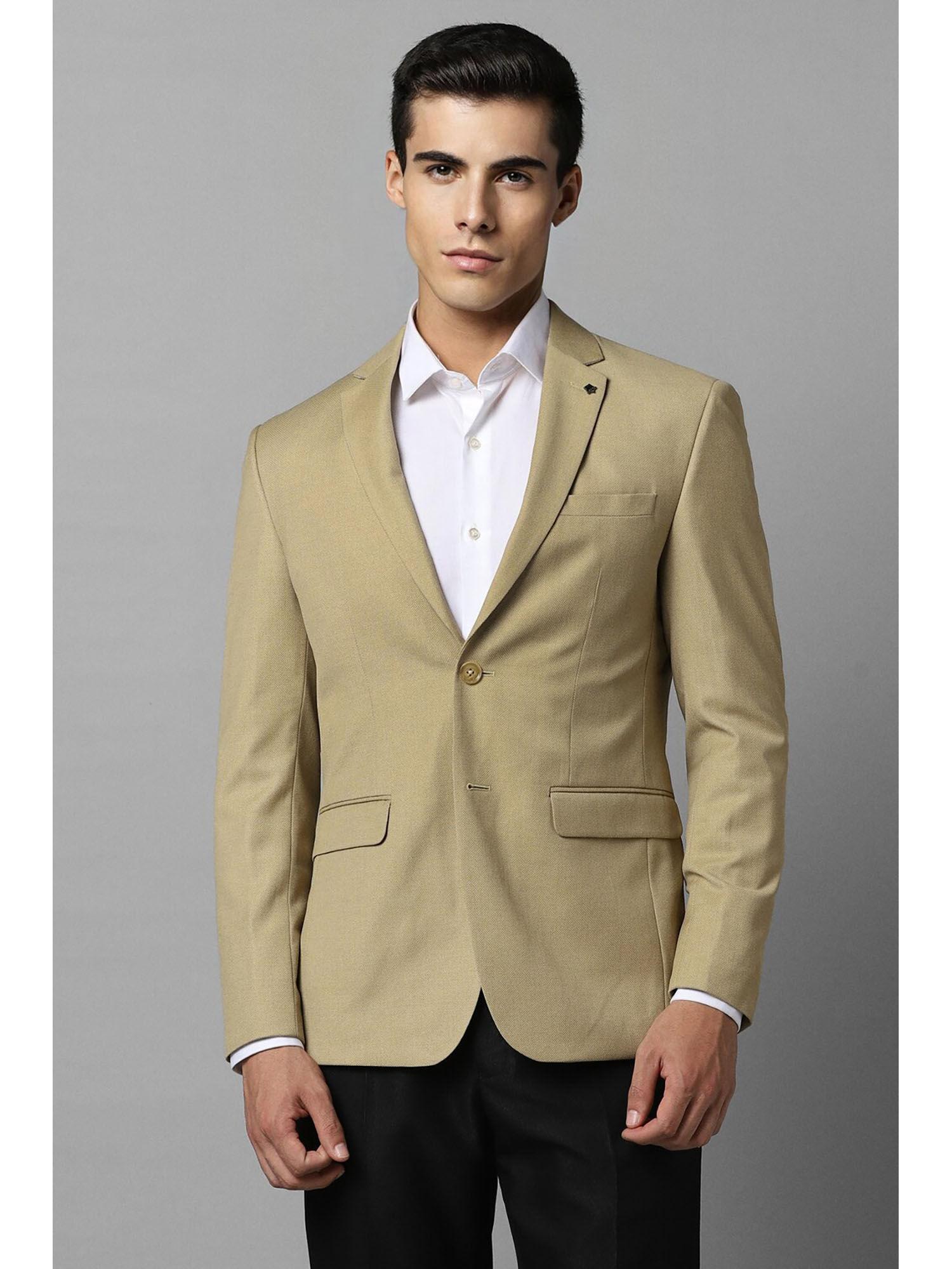 men khaki slim fit textured formal blazer