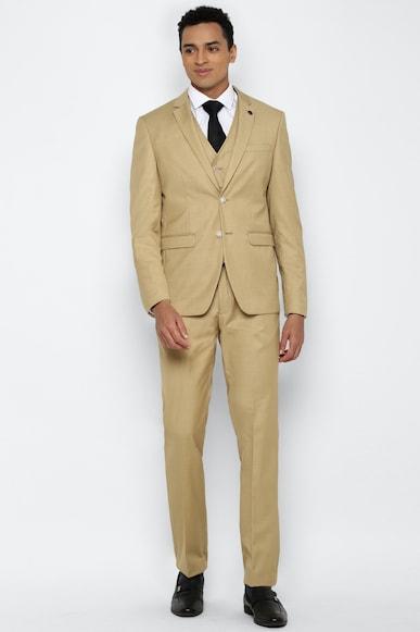men khaki slim fit textured formal three piece suit