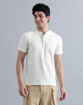 men knitted loose fit henley t-shirt