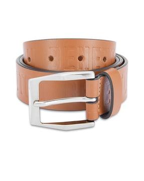 men leather belt with logo buckle closure