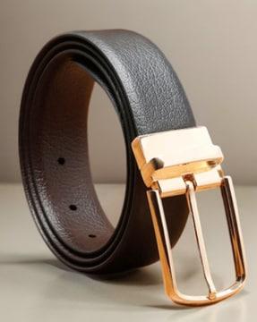 men leather reversible belt with buckle closure
