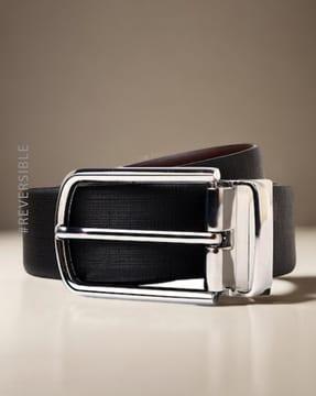 men leather reversible belt with buckle closure