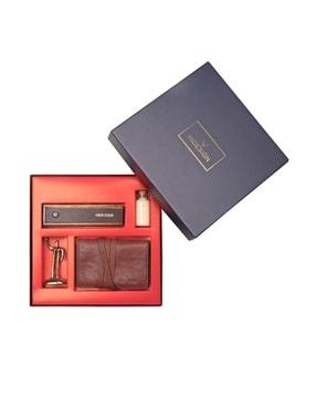 men leather tri-fold wallet gift set