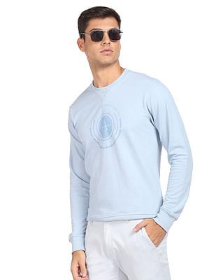 men light blue crew neck printed logo sweatshirt