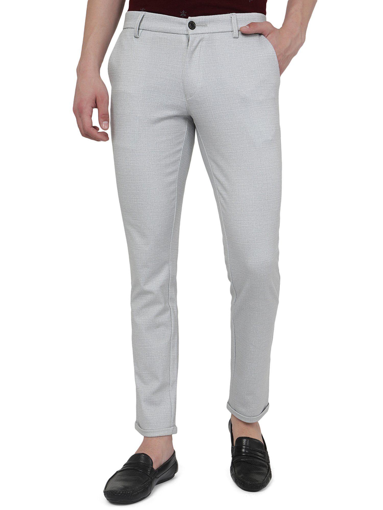 men light grey cotton venice fit textured casual trouser