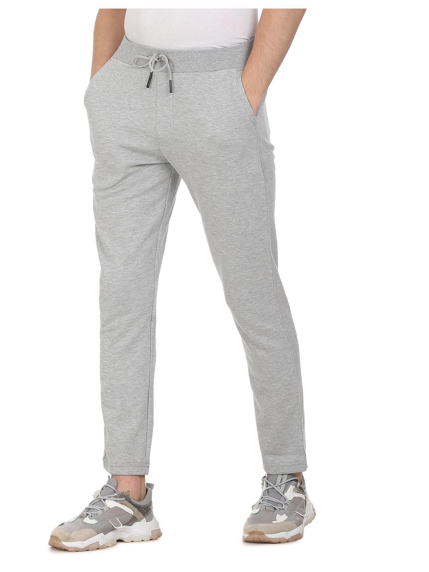 men light grey mid rise heathered track pants