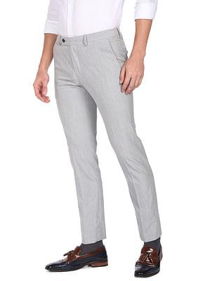 men light grey mid rise houndstooth formal trousers